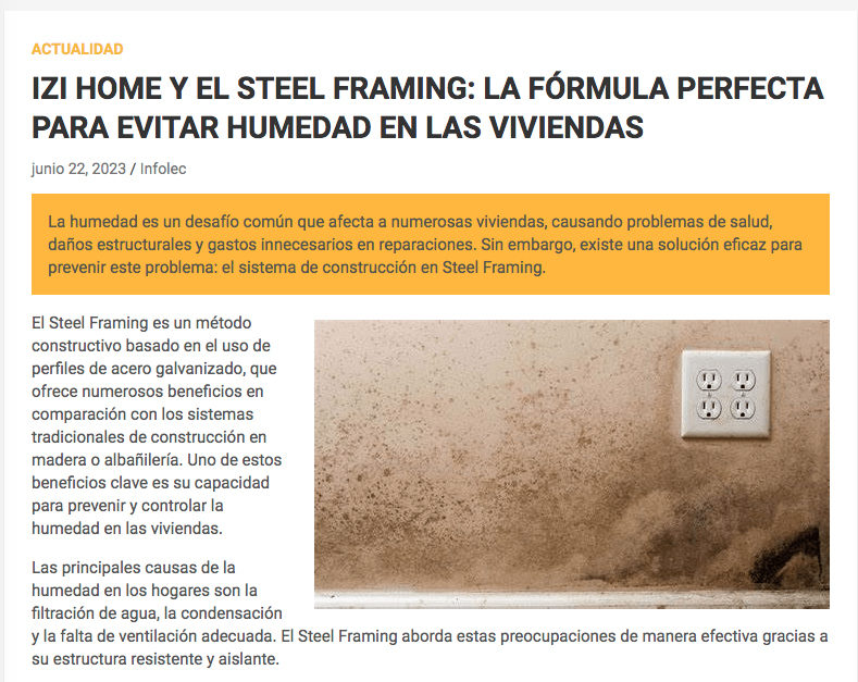 IZI HOME Y EL STEEL FRAMING: LA FÓRMULA PERFECTA PARA EVITAR HUMEDAD EN LAS VIVIENDAS